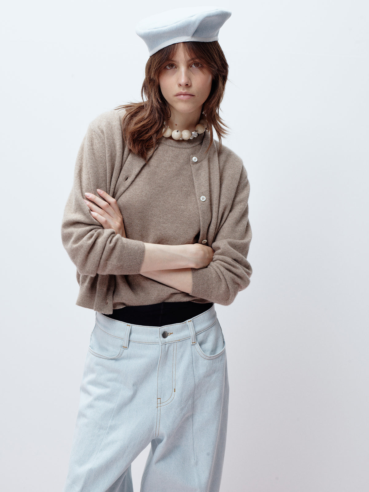 Pearl Cashmere Short Sleeved Crewneck